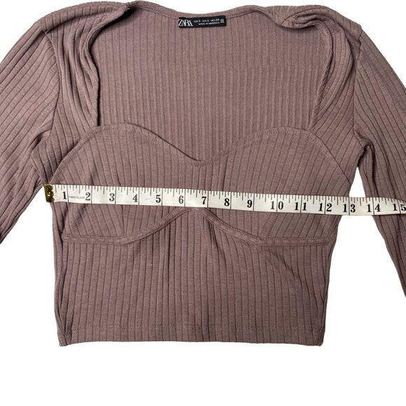 Zara Women's Mauve Ribbed Long Sleeve Crop Top, size Small - Picture 4 of 6